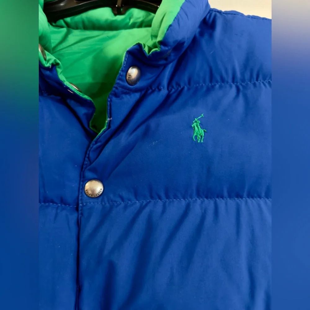 Polo Ralph Lauren Blue Goose Down Puffer Vest Reversible Youth 5 (8) Preppy Logo